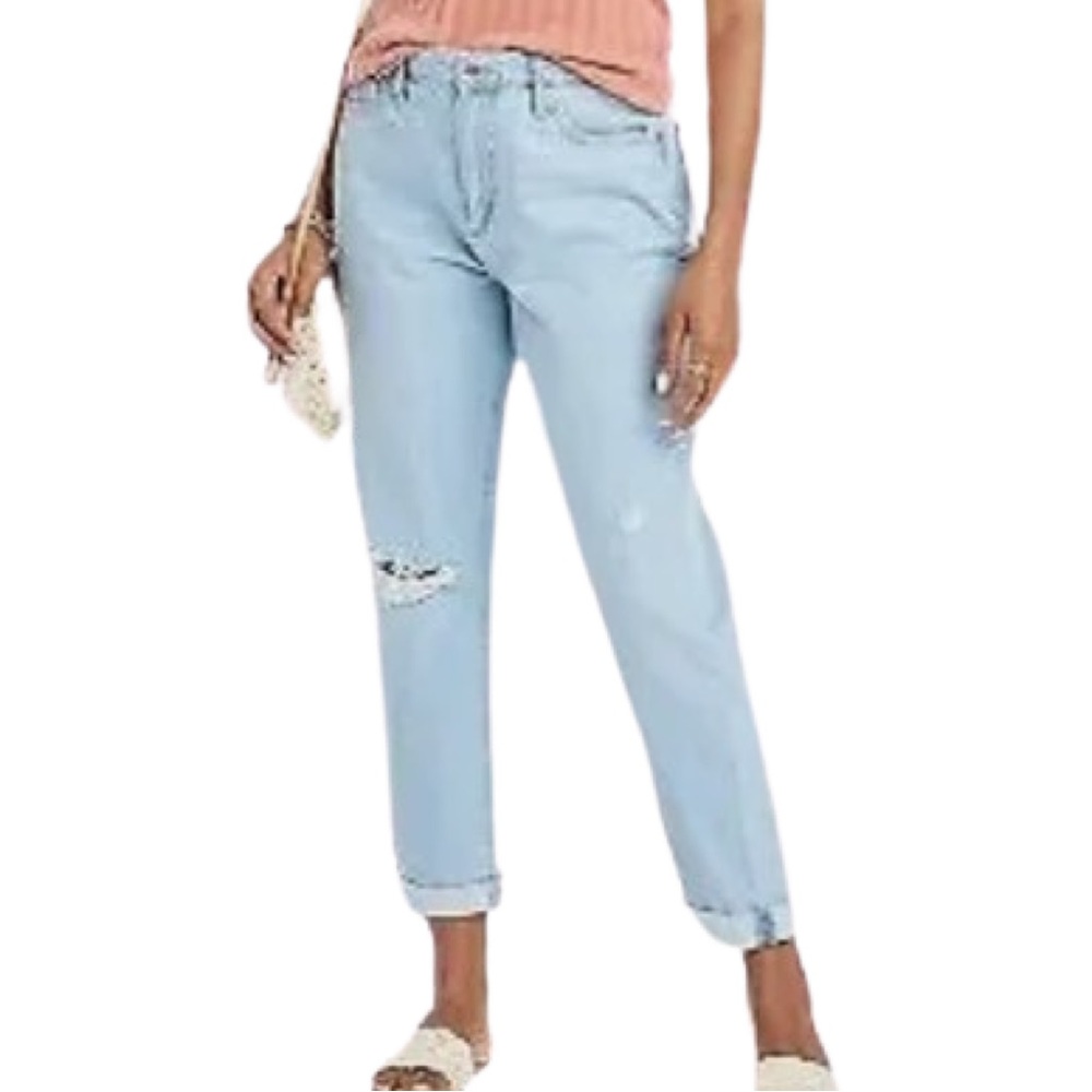 Distressed light wash mid-rise boyfriend jeans by Universal Thread.